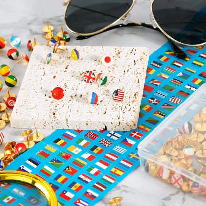 200Pcs National Flag Pins Thumb Tacks Creative Country Map Push Pin Golden Push Pins Decorative Drawing Pins With Flag Index - Checkouts USA