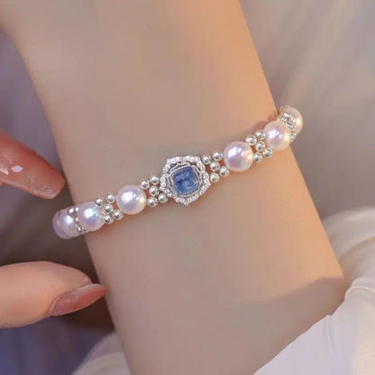 2024 New Design Aquamaro Pearl S925 Sterling Silver Bracelet Niche Personalized Gift Light Luxury Women's High - end Jewelry - Checkouts USA