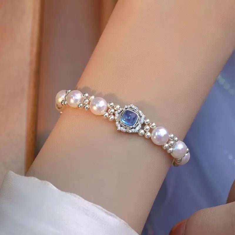 2024 New Design Aquamaro Pearl S925 Sterling Silver Bracelet Niche Personalized Gift Light Luxury Women's High - end Jewelry - Checkouts USA