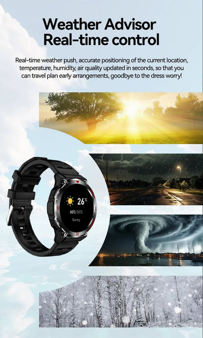 2025 New Rugged Military Smart Watch Men's Heart Rate Flashlight Outdoor Sports Tracker Bluetooth Talk Smart Watch - Checkouts USA