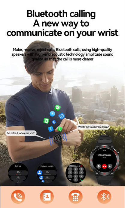 2025 New Rugged Military Smart Watch Men's Heart Rate Flashlight Outdoor Sports Tracker Bluetooth Talk Smart Watch - Checkouts USA