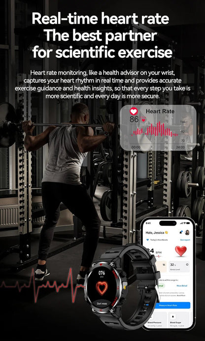 2025 New Rugged Military Smart Watch Men's Heart Rate Flashlight Outdoor Sports Tracker Bluetooth Talk Smart Watch - Checkouts USA