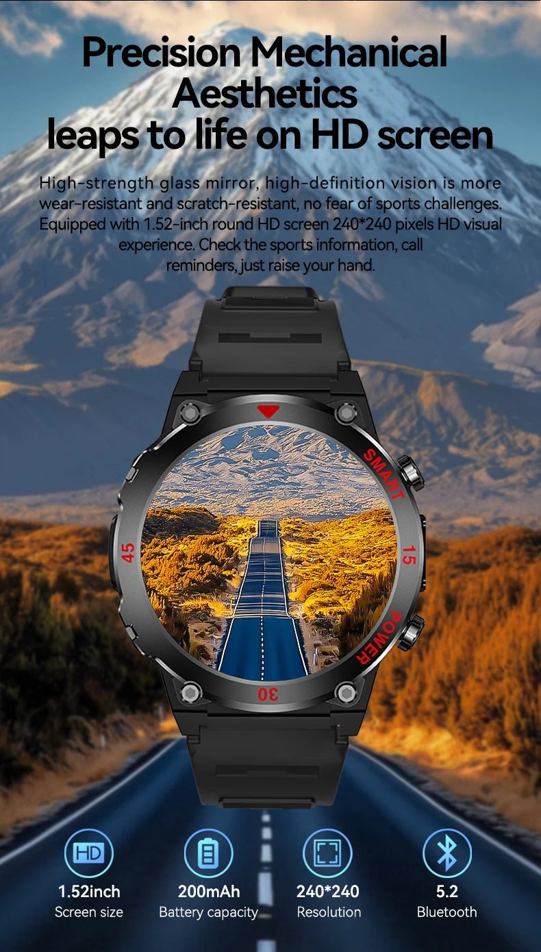 2025 New Rugged Military Smart Watch Men's Heart Rate Flashlight Outdoor Sports Tracker Bluetooth Talk Smart Watch - Checkouts USA