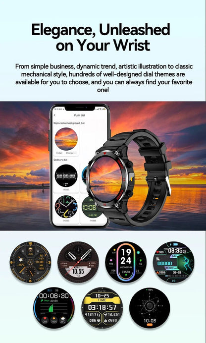2025 New Rugged Military Smart Watch Men's Heart Rate Flashlight Outdoor Sports Tracker Bluetooth Talk Smart Watch - Checkouts USA