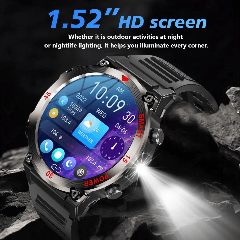 2025 New Rugged Military Smart Watch Men's Heart Rate Flashlight Outdoor Sports Tracker Bluetooth Talk Smart Watch - Checkouts USA
