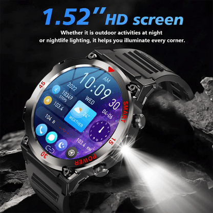 2025 New Rugged Military Smart Watch Men's Heart Rate Flashlight Outdoor Sports Tracker Bluetooth Talk Smart Watch - Checkouts USA