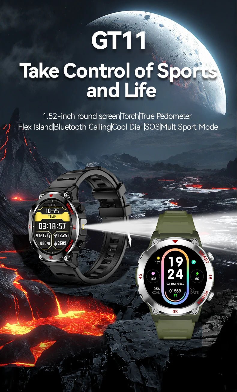 2025 New Rugged Military Smart Watch Men's Heart Rate Flashlight Outdoor Sports Tracker Bluetooth Talk Smart Watch - Checkouts USA