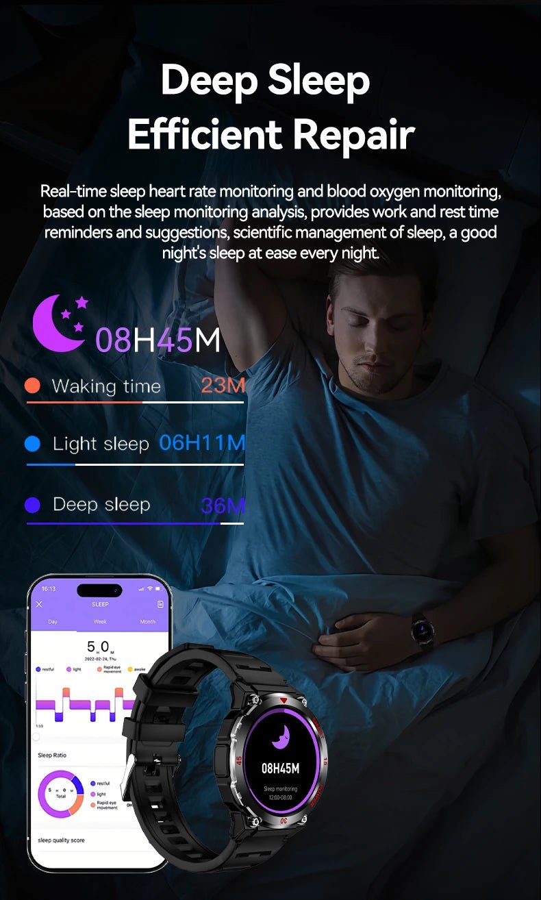 2025 New Rugged Military Smart Watch Men's Heart Rate Flashlight Outdoor Sports Tracker Bluetooth Talk Smart Watch - Checkouts USA