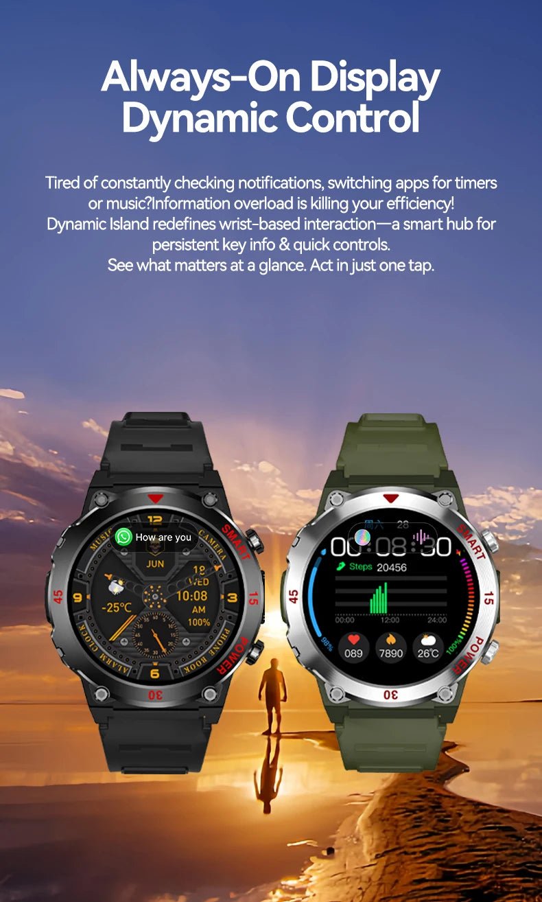 2025 New Rugged Military Smart Watch Men's Heart Rate Flashlight Outdoor Sports Tracker Bluetooth Talk Smart Watch - Checkouts USA