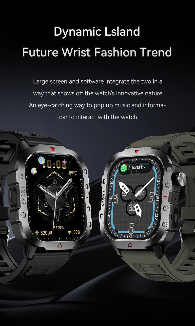2025 Rugged Military Smart Watch Men's Outdoor Watch 2.01" HD Touch Screen Voice Bluetooth Call Smartwatch - Checkouts USA