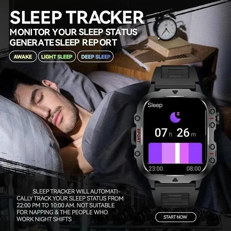 2025 Rugged Military Smart Watch Men's Outdoor Watch 2.01" HD Touch Screen Voice Bluetooth Call Smartwatch - Checkouts USA