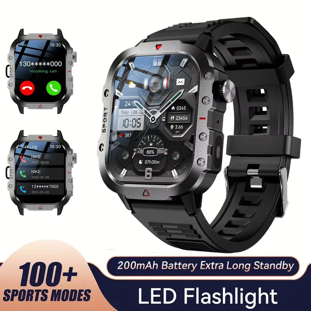 2025 Rugged Military Smart Watch Men's Outdoor Watch 2.01" HD Touch Screen Voice Bluetooth Call Smartwatch - Checkouts USA
