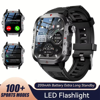 2025 Rugged Military Smart Watch Men's Outdoor Watch 2.01" HD Touch Screen Voice Bluetooth Call Smartwatch - Checkouts USA