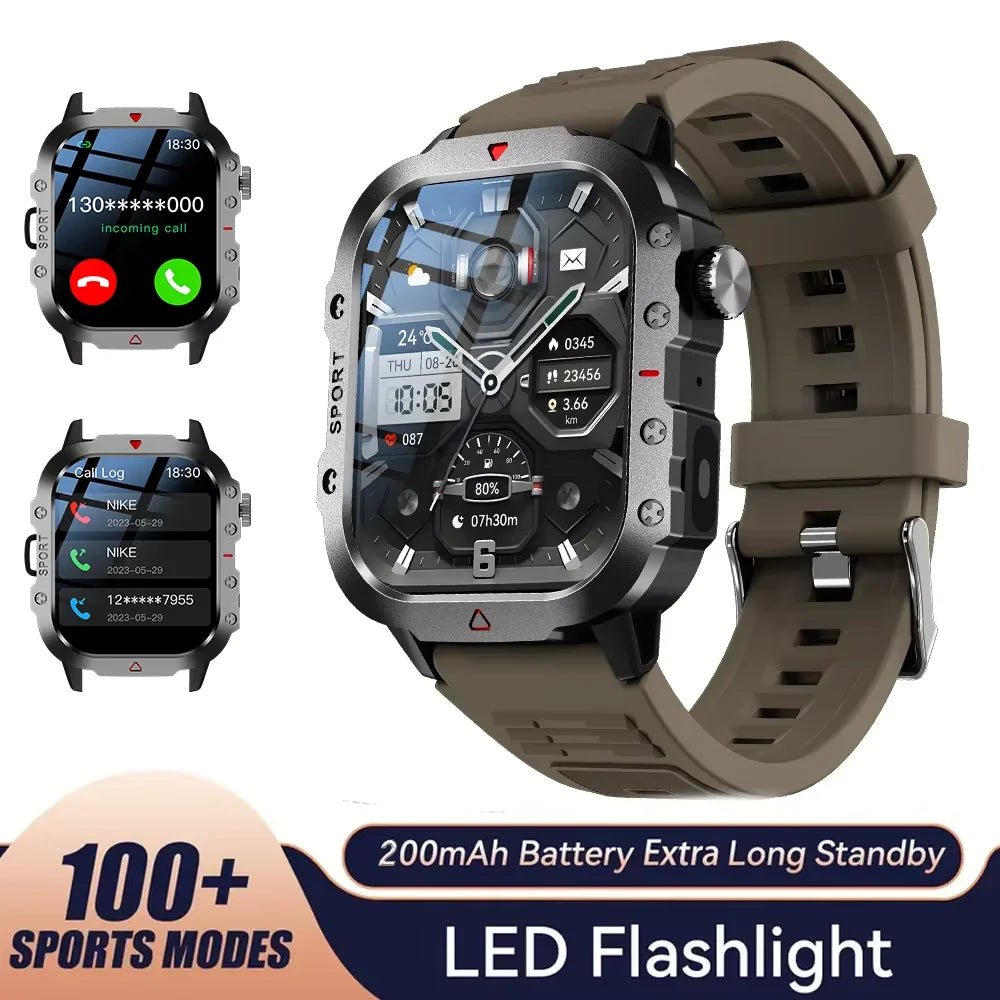2025 Rugged Military Smart Watch Men's Outdoor Watch 2.01" HD Touch Screen Voice Bluetooth Call Smartwatch - Checkouts USA