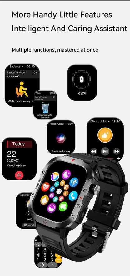 2025 Rugged Military Smart Watch Men's Outdoor Watch 2.01" HD Touch Screen Voice Bluetooth Call Smartwatch - Checkouts USA