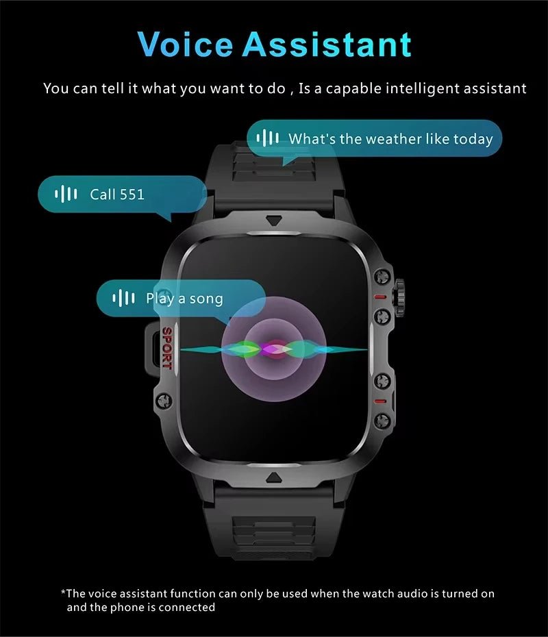 2025 Rugged Military Smart Watch Men's Outdoor Watch 2.01" HD Touch Screen Voice Bluetooth Call Smartwatch - Checkouts USA