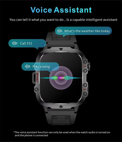 2025 Rugged Military Smart Watch Men's Outdoor Watch 2.01" HD Touch Screen Voice Bluetooth Call Smartwatch - Checkouts USA