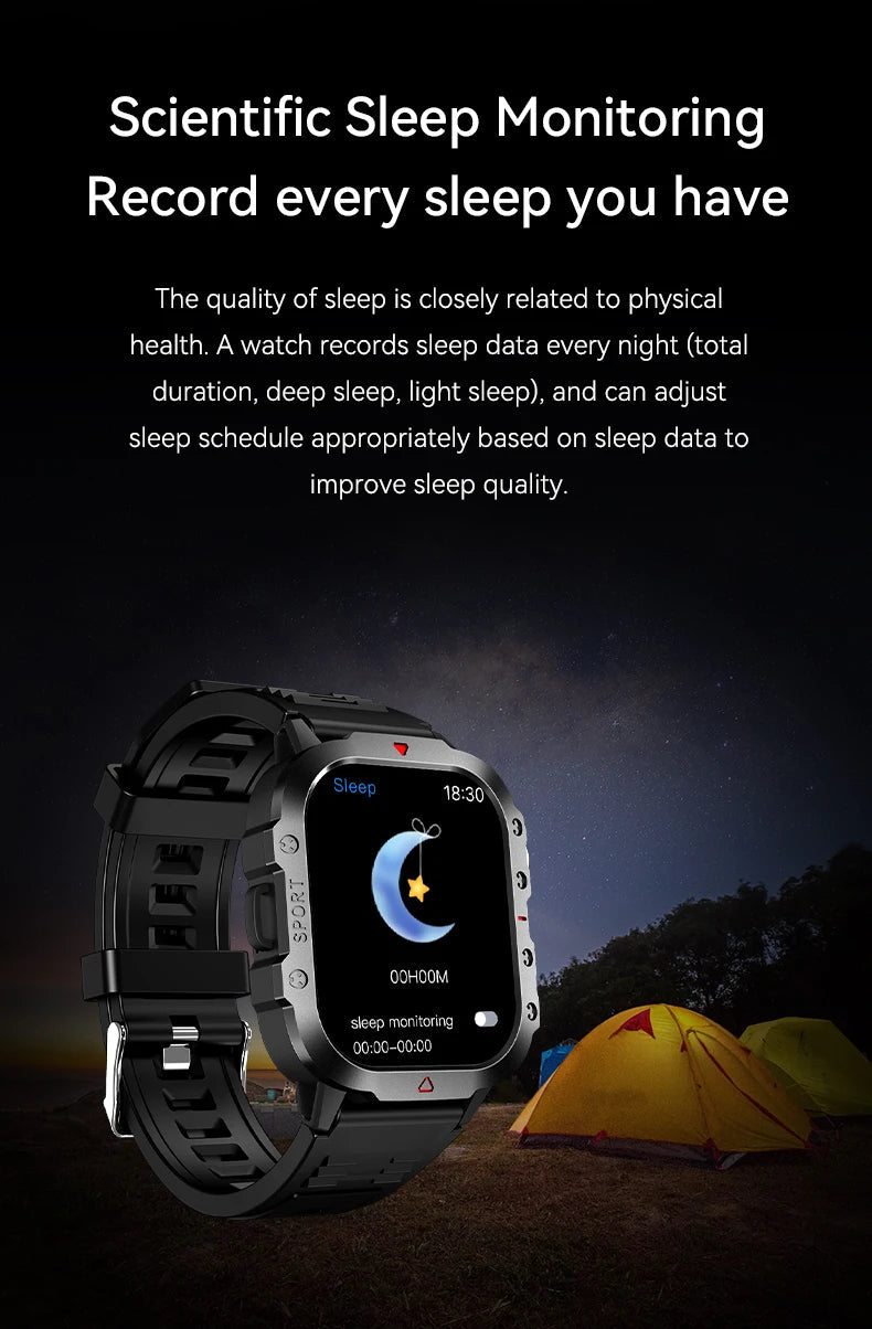 2025 Rugged Military Smart Watch Men's Outdoor Watch 2.01" HD Touch Screen Voice Bluetooth Call Smartwatch - Checkouts USA