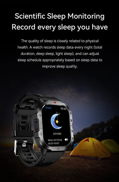 2025 Rugged Military Smart Watch Men's Outdoor Watch 2.01" HD Touch Screen Voice Bluetooth Call Smartwatch - Checkouts USA
