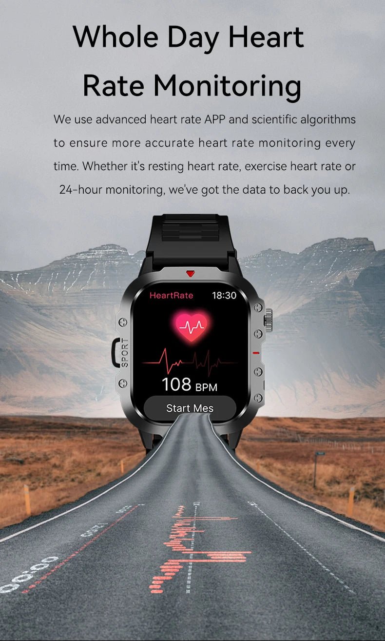 2025 Rugged Military Smart Watch Men's Outdoor Watch 2.01" HD Touch Screen Voice Bluetooth Call Smartwatch - Checkouts USA