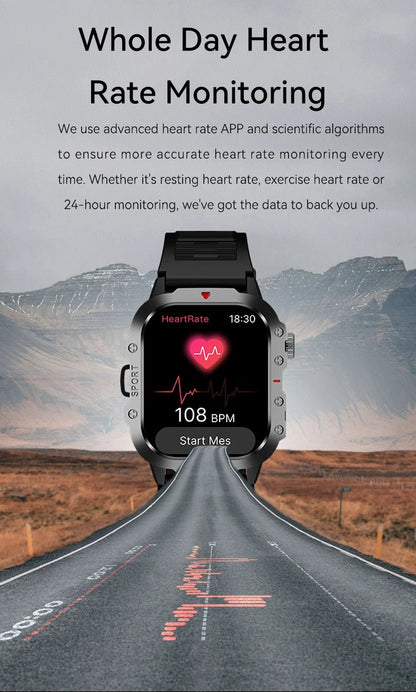 2025 Rugged Military Smart Watch Men's Outdoor Watch 2.01" HD Touch Screen Voice Bluetooth Call Smartwatch - Checkouts USA