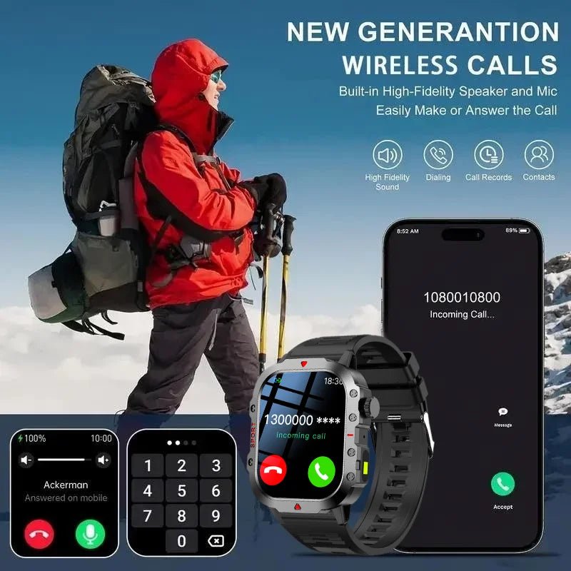2025 Rugged Military Smart Watch Men's Outdoor Watch 2.01" HD Touch Screen Voice Bluetooth Call Smartwatch - Checkouts USA