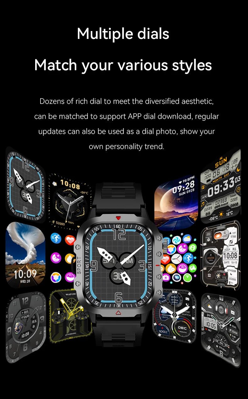 2025 Rugged Military Smart Watch Men's Outdoor Watch 2.01" HD Touch Screen Voice Bluetooth Call Smartwatch - Checkouts USA