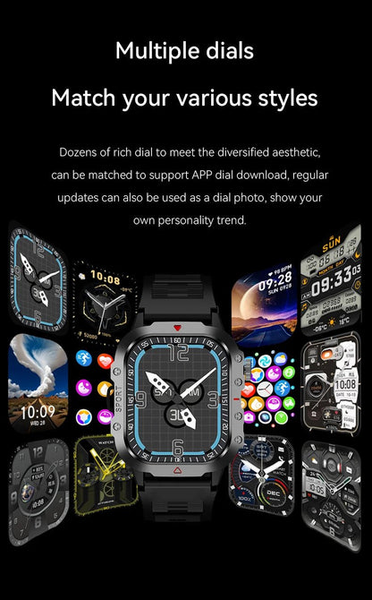 2025 Rugged Military Smart Watch Men's Outdoor Watch 2.01" HD Touch Screen Voice Bluetooth Call Smartwatch - Checkouts USA