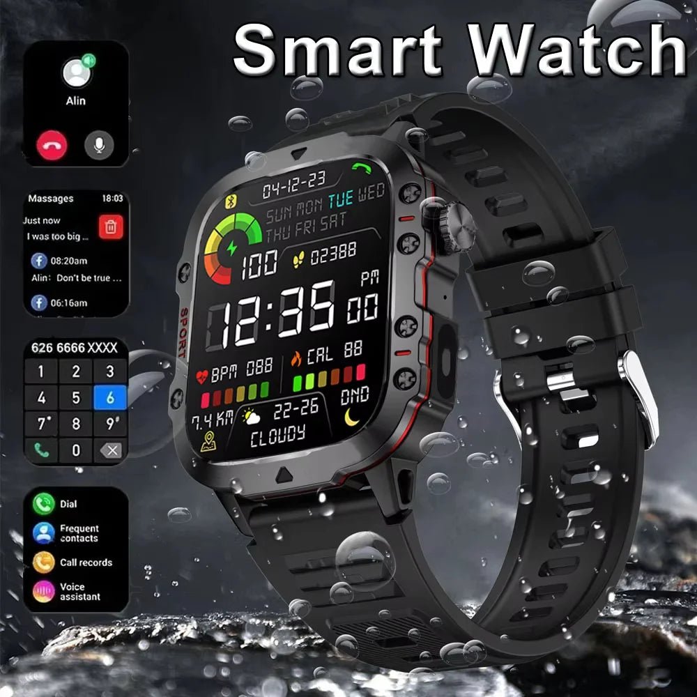2025 Rugged Military Smart Watch Men's Outdoor Watch 2.01" HD Touch Screen Voice Bluetooth Call Smartwatch - Checkouts USA