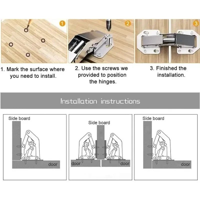 2/10PCS 90 Degree Steel Cabinet Hinges No - Drilling Buffer Hinge Kitchen Cabinet Cupboard Hinges DIY Furniture Hardware Tools - Checkouts USA