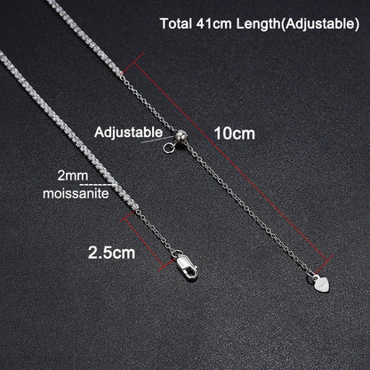 2mm Moissanite Tennis Necklace For Women S925 Silver Plated 18K Gold Sparking Rhinestone Choker Chain Wedding Jewelry Adjustable - Checkouts USA