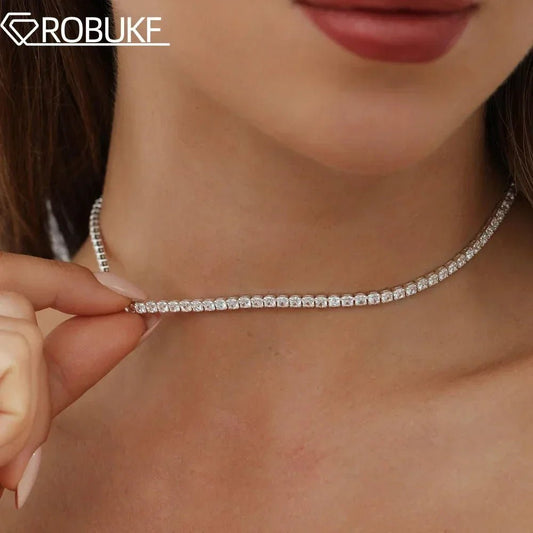 2mm Moissanite Tennis Necklace For Women S925 Silver Plated 18K Gold Sparking Rhinestone Choker Chain Wedding Jewelry Adjustable - Checkouts USA