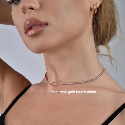 2mm Moissanite Tennis Necklace For Women S925 Silver Plated 18K Gold Sparking Rhinestone Choker Chain Wedding Jewelry Adjustable - Checkouts USA