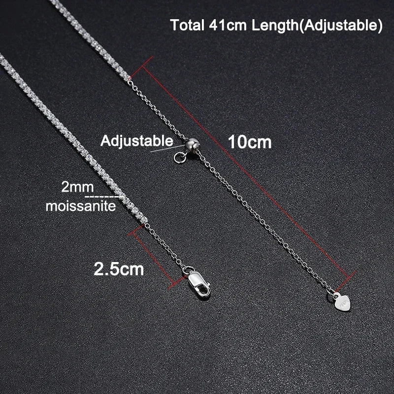 2mm Moissanite Tennis Necklace For Women S925 Silver Plated 18K Gold Sparking Rhinestone Choker Chain Wedding Jewelry Adjustable - Checkouts USA