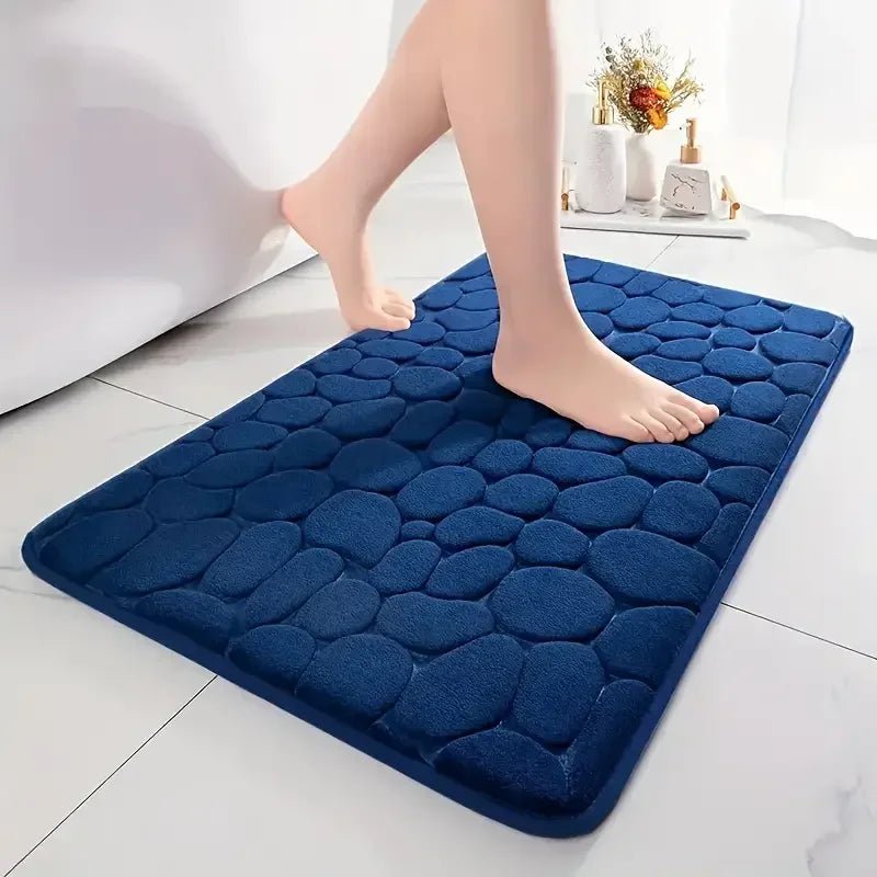 3D Non Slip Bathroom Mat Cobblestone Embossed Bath Mats Absorbent Doormat Carpet Door Floor Mats Machine Washable Quick Drying - Checkouts UK