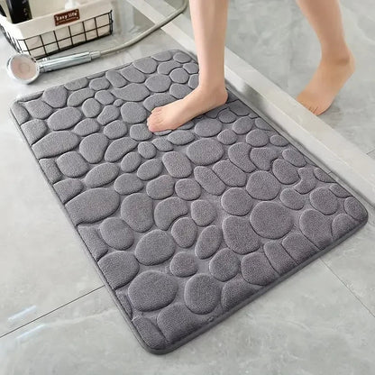 3D Non Slip Bathroom Mat Cobblestone Embossed Bath Mats Absorbent Doormat Carpet Door Floor Mats Machine Washable Quick Drying - Checkouts UK