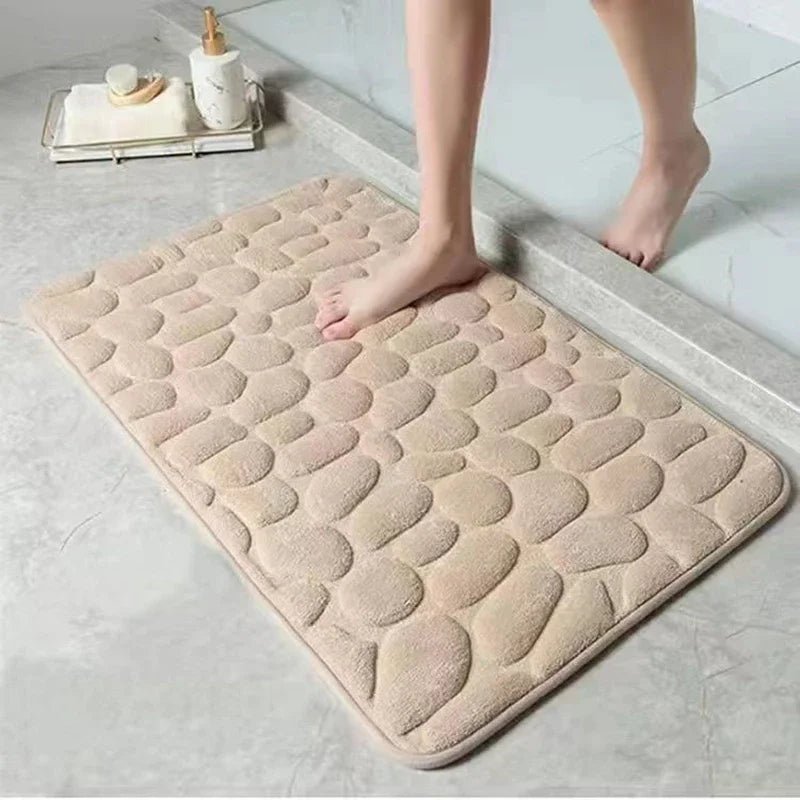 3D Non Slip Bathroom Mat Cobblestone Embossed Bath Mats Absorbent Doormat Carpet Door Floor Mats Machine Washable Quick Drying - Checkouts UK