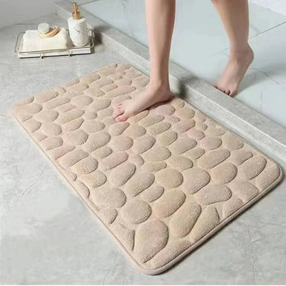 3D Non Slip Bathroom Mat Cobblestone Embossed Bath Mats Absorbent Doormat Carpet Door Floor Mats Machine Washable Quick Drying - Checkouts UK