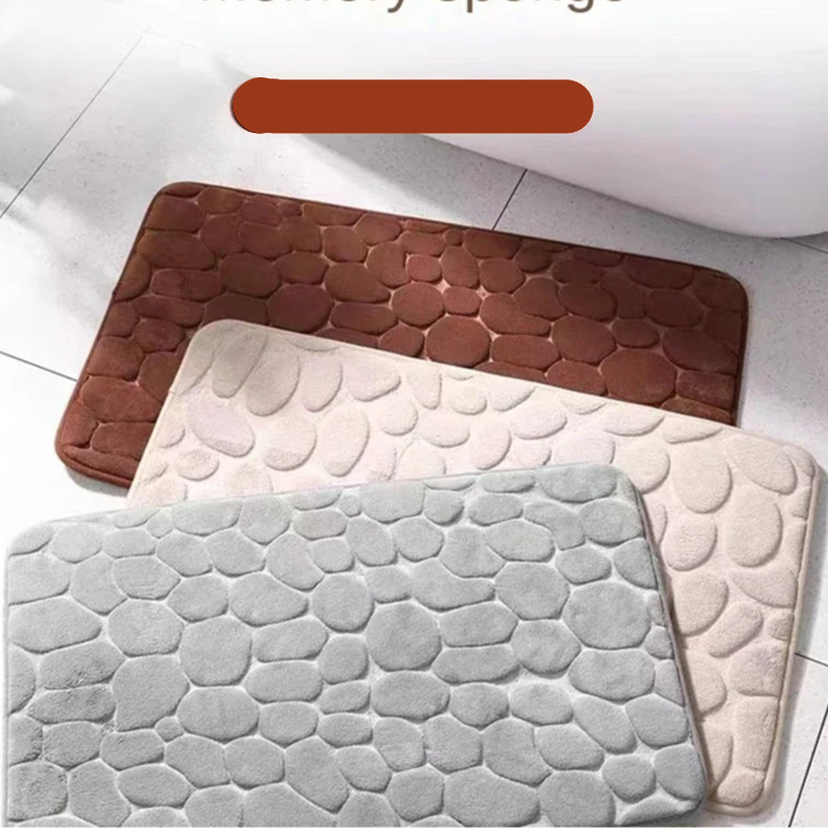 3D Non Slip Bathroom Mat Cobblestone Embossed Bath Mats Absorbent Doormat Carpet Door Floor Mats Machine Washable Quick Drying - Checkouts UK