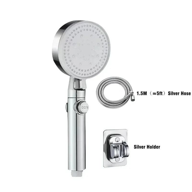 3Pcs/Set Adjustable Silver/Black Shower Head, High Pressure Water Saving Shower Head With 5 Modes+Wall Mounted Bracket+1.5M Hose - Checkouts USA