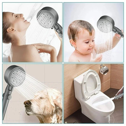 3Pcs/Set Adjustable Silver/Black Shower Head, High Pressure Water Saving Shower Head With 5 Modes+Wall Mounted Bracket+1.5M Hose - Checkouts USA