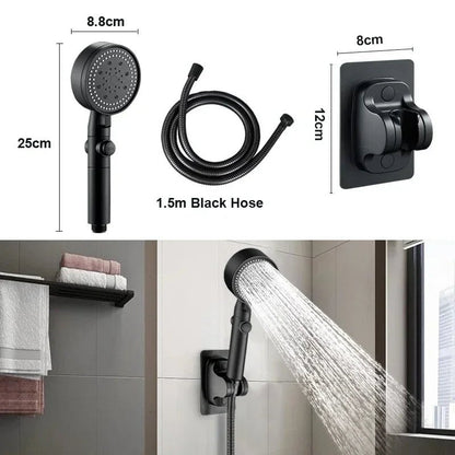 3Pcs/Set Adjustable Silver/Black Shower Head, High Pressure Water Saving Shower Head With 5 Modes+Wall Mounted Bracket+1.5M Hose - Checkouts USA