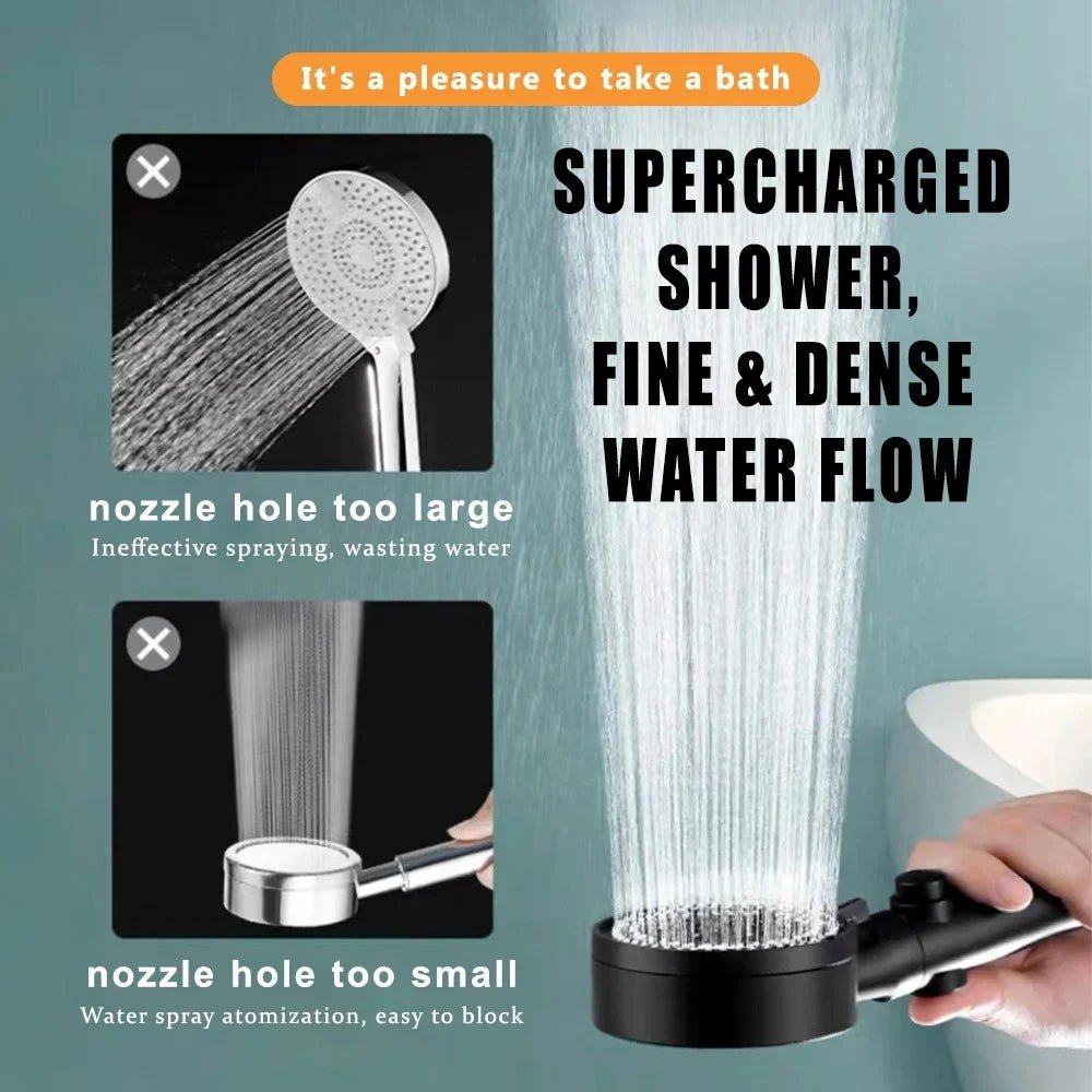 3Pcs/Set Adjustable Silver/Black Shower Head, High Pressure Water Saving Shower Head With 5 Modes+Wall Mounted Bracket+1.5M Hose - Checkouts USA