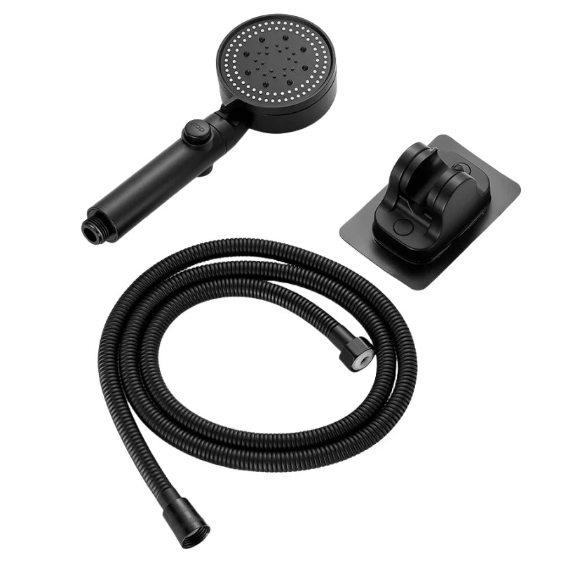 3Pcs/Set Adjustable Silver/Black Shower Head, High Pressure Water Saving Shower Head With 5 Modes+Wall Mounted Bracket+1.5M Hose - Checkouts USA