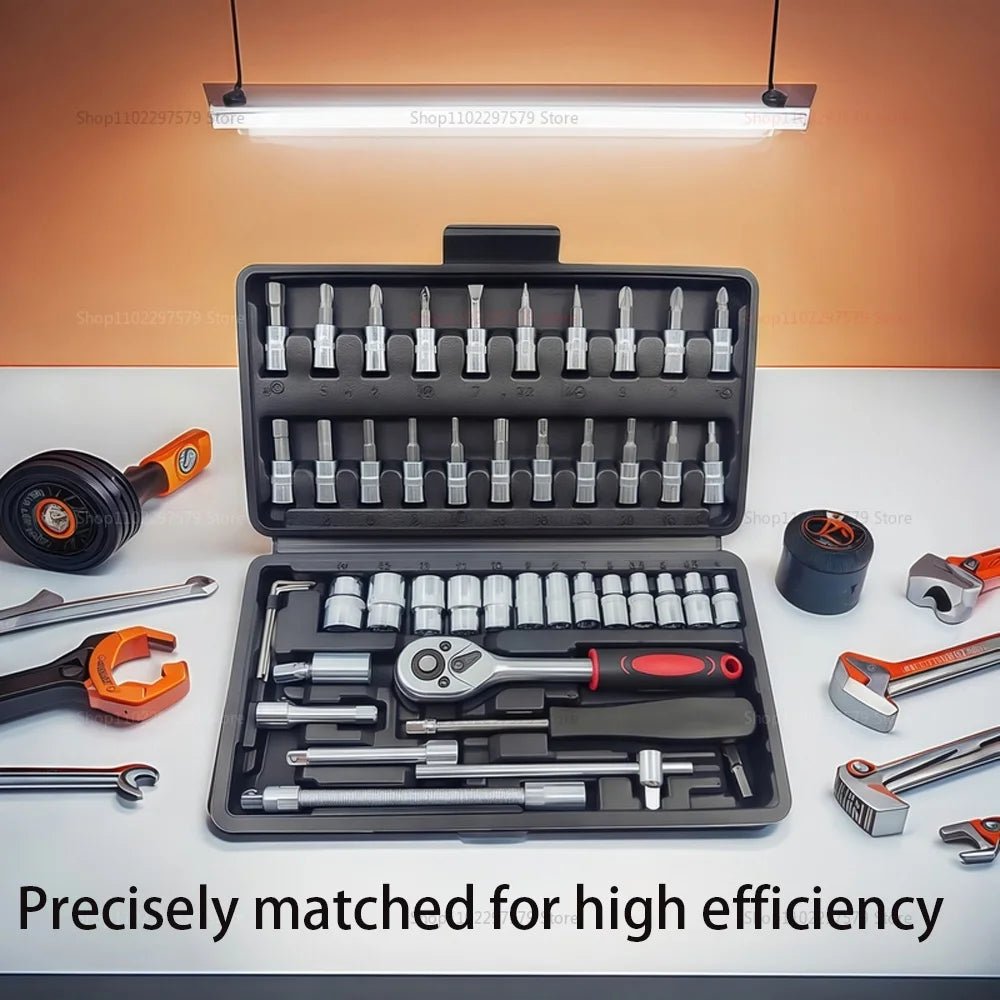 46pcs Car Repair Tool Kit 1/4 - Inch Socket Set Car Repair Tool Ratchet Torque Wrench Combo Auto Repairing Set Mechanic Tool - Checkouts USA