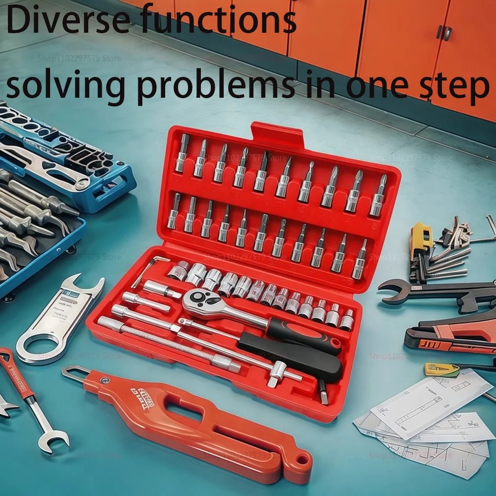 46pcs Car Repair Tool Kit 1/4 - Inch Socket Set Car Repair Tool Ratchet Torque Wrench Combo Auto Repairing Set Mechanic Tool - Checkouts USA