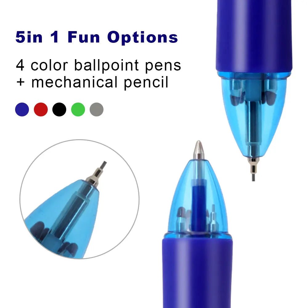 5 In 1 Multicolor Erasable Gel Pens Set with 0.7mm Refills and 0.5mm Automatic Pencil Lead, Office School Writing Ballpoint Pen - Checkouts USA