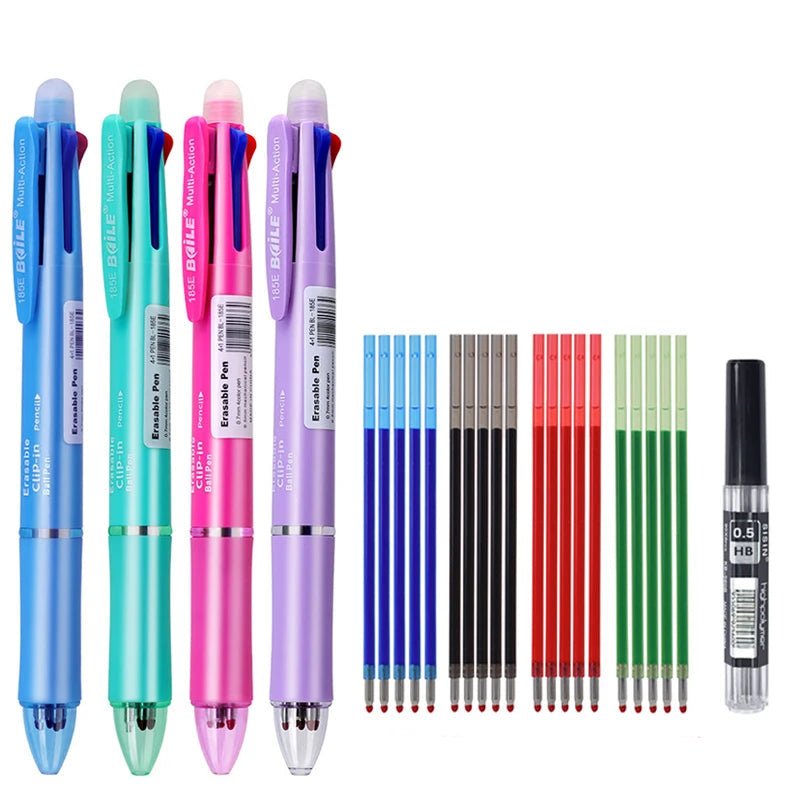 5 In 1 Multicolor Erasable Gel Pens Set with 0.7mm Refills and 0.5mm Automatic Pencil Lead, Office School Writing Ballpoint Pen - Checkouts USA