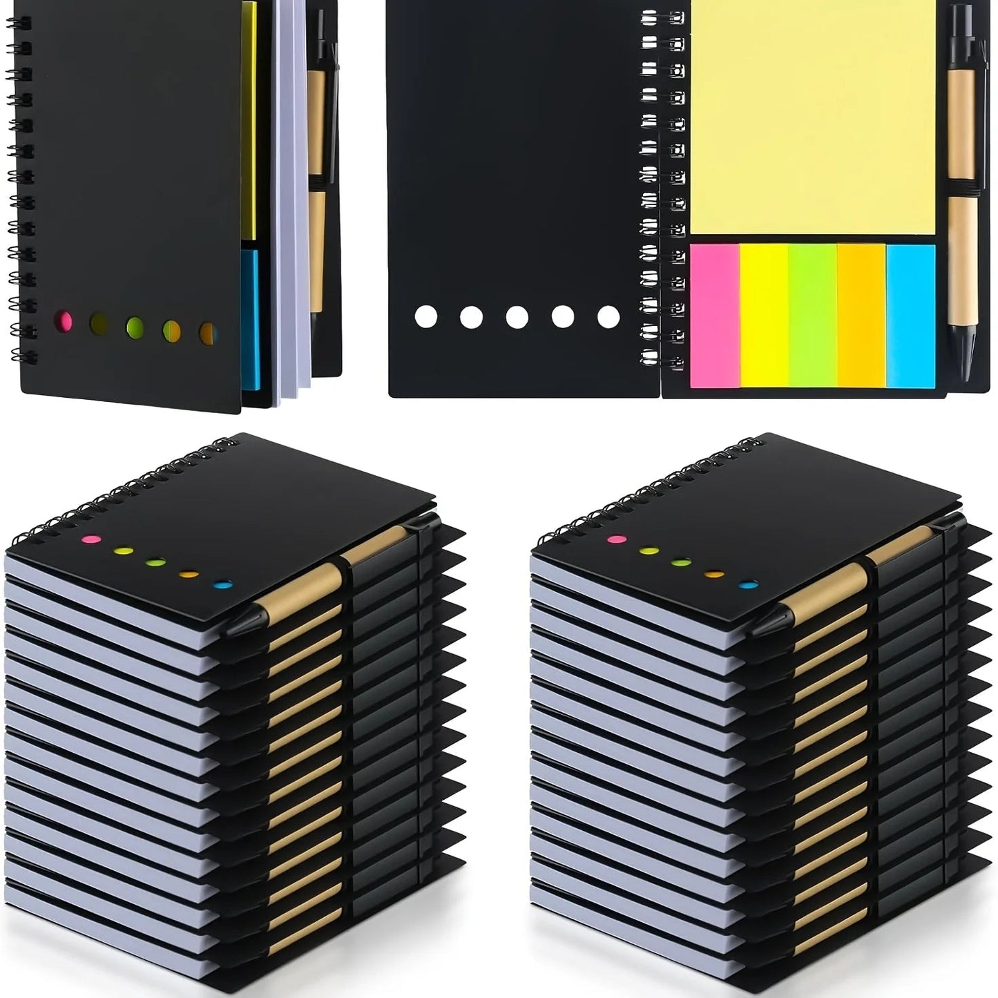 5 - Pack Spiral Bound Notepad Set with Pen Holder & Color sticky note - Embedded Notebooks for Office, School, Gift - Checkouts USA
