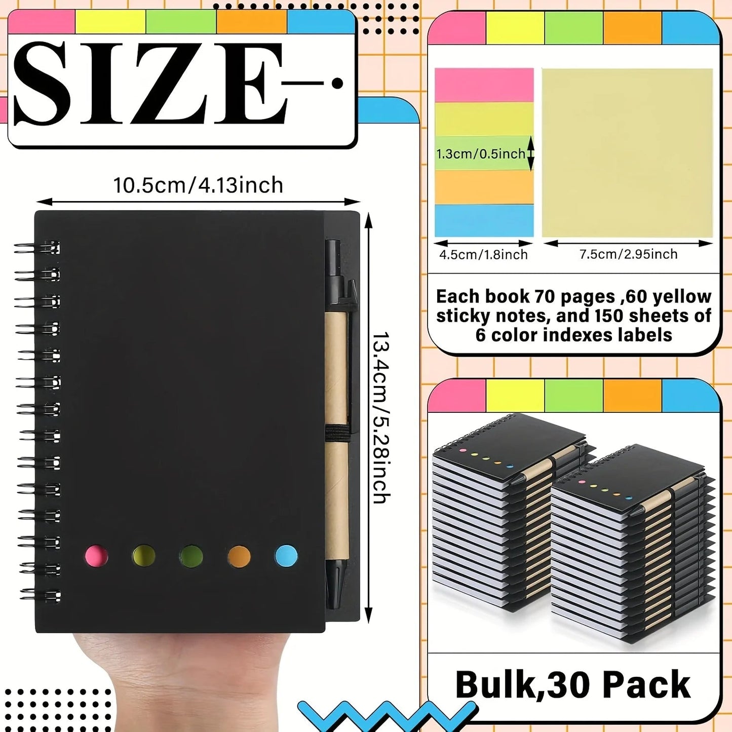 5 - Pack Spiral Bound Notepad Set with Pen Holder & Color sticky note - Embedded Notebooks for Office, School, Gift - Checkouts USA